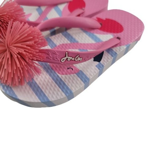 Joules Pom Pom Pink Flamingo Striped Flip Flops - Picture 7 of 7